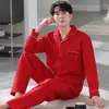 Pijama para hombre de algodón al aire al por mayor, otoño e invierno para hombre, algodón, manga larga, otoño, mediana edad, talla grande, sándwich engrosado, ropa de casa