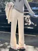 Chanlan Pantalones de Arroz Glutinoso Versátiles Suaves Otoño e Invierno para Mujer Cintura Alta Adelgazantes Casuales para Caminar con Felpa Pantalones de Pierna Estrecha Ancha