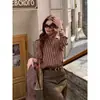 Camisa Listrada de Linho Espinha de Peixe Tingida em Fio Estilo Artístico Vintage Relaxado CUIYUNER