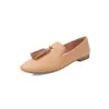 Mocasines de Piel de Vaca de Primera Capa con Borlas para Mujer, Zapatos Planos, Nuevo Estilo Primavera, Piel Genuina por Dentro y por Fuera, Zapatos Individuales de Punta Redonda de Media Caña para Mujer