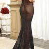 Lencería sexy de comercio exterior europeo y americano, vestido transparente de malla plateada negra, camisón sexy con tirantes, conjunto divertido