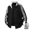 Chaqueta de moda de primavera y otoño de tres rayas, doble cara, con cuello alto para hombre, chaqueta de béisbol reversible, prenda exterior casual versátil