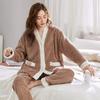 Pijamas de Terciopelo Coral para Mujer en Invierno, Espesados con Terciopelo, Ropa para el Hogar de Franela Usable Nueva de Otoño e Invierno al Por Mayor