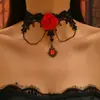 Colar Longo com Borlas de Rosa Vermelha Estilo Dark Transfronteiriço Europeu e Americano Conjunto de Pulseiras Estilo Gótico Acessórios para Colar de Halloween