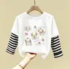 Camiseta de dibujos animados casual de otoño estilo coreano para niños, camiseta básica elegante de algodón puro para primavera y otoño, manga larga para niñas