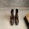 Botas estilo francés con diseño de nicho, botas de tacón alto estilo western, botas de caballero, nuevas botas cortas de gamuza color caqui vintage de otoño para mujer