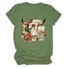 Camiseta redonda de manga corta para mujer, de moda y única, con diseño de calavera, cabeza de toro, floral, suculentas, estilo europeo y americano, del sitio independiente Amazon Wish