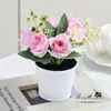 Planta en Maceta Pequeña de Rosa Flor Artificial de Interior para el Hogar Planta Verde Falsa Accesorio de Fotografía Decoración Adorno de Lila Simulado