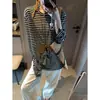 Camiseta Básica Mochie Estilo Perezoso Sensación Relajada Amigable con la Piel Suelta con Rayas y Bloques de Color Adelgazante Mq1191