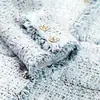 Jaqueta Tweed Tecido de Seda Brilhante Luxo Leve Design da Moda Franja Estilo Chanel