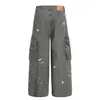 Z040 Calle Principal Americana Moda Urbana para Hombre y Mujer Diseño de Gama Alta Desgastado Sucio Pantalones Cargo de Pierna Ancha Scimitar para Hombre