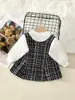 Atacado de Roupas Infantis para Comércio Exterior de Outono, Laço na Cintura Frontal, Vestido Longo de Manga Longa para Meninas Estilo Pequena Chanel, Entrega em Peça Única, Estampa Xadrez