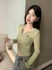 Tops Camisetas Base de Estilo Dulce y Picante para Mujer en Otoño, Camisetas de Ropa Interior de Alta Gama Bordadas de Manga Larga con Aspecto Adelgazante