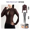 Conjunto de Fitness para Mujer con Forro de Polar, Manga Larga con Agujero para el Pulgar, Chaqueta de Yoga, Cintura Alta, Control de Abdomen, Glúteos de Durazno, Conjunto de Capa Base Deportiva