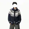 Chaqueta de punto Fair Isle para hombre, diseño de otoño, bloques de color, cárdigan de punto grueso