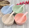 Juego de cuenco y cuchara de paja de trigo, cuenco infantil de plástico creativo para el hogar, portátil para comer y beber sopa, venta al por mayor de vajilla de cuenco de trigo