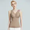 Chaleco térmico sin costuras para otoño e invierno con cuello en V, control de abdomen, moldeador, almohadillas para el pecho incorporadas, no necesita usar sujetador, a prueba de frío, capa interior de temperatura constante