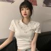 Primavera y Verano Nueva Llegada Top Corto con Lazo y Cuentas Cintura Alta y Ombligo Descubierto Camiseta de Manga Corta para Mujer Trendy Sentido del Diseño Nicho