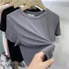 Camiseta acanalada de manga corta versátil y moderna estilo europeo para mujer, nueva en Verano 2026, top ajustado adelgazante, camiseta básica de color liso