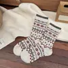 Calcetines de Punto Fair Isle Étnicos Retro Japoneses de Doble Aguja a Media Pantorrilla para Mujer, Calcetines de Lana Engrosados para Mujer, Novedad Otoño e Invierno