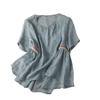 Tops de Linho Color-Block Estilo Coreano para Mulheres Primavera e Verão Camisas Brancas Baby Doll de Verão Tamanho Grande Camisas de Algodão e Linho Manga Curta Feminino Fino