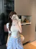 Conjunto de Dos Piezas para Mujer Verano 2026 Nuevo: Top Estilo Coreano Chica Picante con Pedrería y Puntos, Pantalones de Pierna Ancha con Cintura Elástica y Bloques de Color