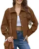 Amazon 2026 Moda Casual Feminina Europeia e Americana Jaqueta Cropped Curta de Veludo Cotelê com Botões Top