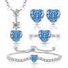 Transmisión en vivo venta caliente: Conjunto de flor de hielo con corte de gema colorida y diamante de alto carbono en forma de corazón con baño de oro real, incluyendo anillo, aretes, collar, pulsera y colgante