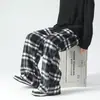 Calça de Lã Masculina de Perna Larga Estilo Solto Preguiçoso Transfronteiriça Nova Tendência de Calças Casuais Xadrez Masculinas para Primavera e Outono