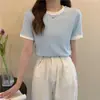 Camiseta de Manga Corta con Costilla de Color Contrastante para Mujer, Nuevo Diseño Versátil de Ajuste Delgado para Verano 2026, Top de Media Manga para Estudiante