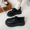 Zapatos de Cuero con Cordones Versátiles Transfronterizos para Mujer, Novedad Primavera 2026 Estilo Británico Retro Mocasines de Suela Gruesa para Mujer