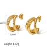 Aretes de Acero de Titanio INS Viento Rojo de Red Europeo y Americano Oro de 18k Doble Línea Tres Líneas Aretes en forma de C Lujo Ligero Aretes de Tuerca de Alta Gama
