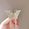 Pinza de Agarre de Mariposa de Nicho con Borla Larga Full Diamante Moda Exquisita tamaño pequeño Pinza para el Cabello Pinza Diaria para el Cabello Accesorios para el Cabello