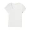 Camiseta Base de Punto Ajustada de Manga Corta con Cuello en U de Lana Lyocell "Cintura Pequeña" para Mujer Verano Top de Seda