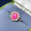 Anel de Opala Rosa Natural, Opala Rosa com uma Textura Delicada e Quente, Pedra Principal 7X9Mm, Disponível para Vendas ao Vivo