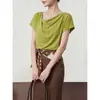 Camiseta Plus Size 2026 com Decote Flare e Design que Marca a Cintura, Apresentando Manga Curta Morcego em Camada, Novo Estilo para Distribuição por Live Streaming