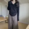 Otoño 2024 Nueva Ropa para Mujer Estilo Coreano Sencillo Suéter de Punto con Cuello en V Diseño de Nicho Moda Básica Top de Manga Larga