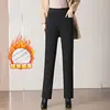 1033 Jeans Blancos talla extra Moda Adelgazantes Casuales Pantalones Rectos Pantalones para Mujer de mediana edad Elásticos Forro polar Acolchado Invierno