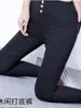 Pantalones casuales con forro polar para otoño e invierno, ropa exterior, pantalones negros cálidos tipo lápiz, leggings gruesos ajustados y adelgazantes versátiles para mujer