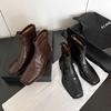 Promoción Principal de Año Nuevo ~ Botines Retro de Piel Genuina 2025 Otoño Piel de Oveja de Primera Capa Tacón Bajo Grueso Botas Martin Negras con Forro de Lana