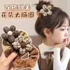 Goma para el pelo de flor con relleno de algodón de cuadros marrones para niños, estilo coreano, tela, goma para el pelo de niña, cuerda para el pelo, accesorio para el pelo