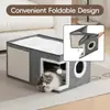 Camas para Gatos de Interior, Toca Grande para Gatos com Bola Fofa e Arranhador, Casa Arranhador Dobrável para Gatos com Esconderijo Condo para Filhote, 16x16x13 polegadas, Cinza