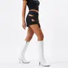 Botas longas de couro envernizado com bico quadrado para comércio exterior, salto alto grosso, zíper lateral, estilo balada, plus size, over-the-knee, botas longas, transfronteiriço, AliExpress