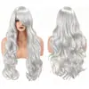 Peluca de cosplay transfronteriza flequillo oblicuo multicolor 80CM universal cabello largo rizado seda de alta temperatura peluca cobertura completa cabeza entera venta al por mayor