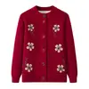 Casaco de malha com forro de fleece para mulheres de meia-idade e idosas, blusa de tricô para primavera e outono, roupa quente para mães, avós e mulheres idosas