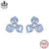 Pendientes de flor azul dulce Ephros, versión coreana, de plata de ley 925 bañados en platino, joyería floral para mujer.