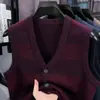 Chaleco de Bolsillo Jacquard con Cuello en V de Moda para Hombre, Top de Punto sin Mangas, Casual de Negocios, de Rango Medio y Mayor, Camisa de Papá de Gama Alta, Cárdigan sin Mangas
