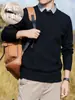 Suéter de Punto Cálido de Alta Gama para Hombre, Falso Dos Piezas, Hilo Suave de Doble Hebra, 26 Unidades, Cuello Camisero, Casual de Negocios, Otoño e Invierno