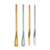Cuchara para remover de Acero Inoxidable 304 Cuchara para café Cuchara Dorada Estilo Japonés Tenedor de Postre Tenedor Cuchara Metálica para Condimentos Mango Largo Cuchara para Miel