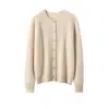 Cárdigan Minimalista de Cachemira para Mujer Tejido Cuello Redondo Mangas Raglán Botones Casual Versátil Suéter Abrigo de Manga Larga